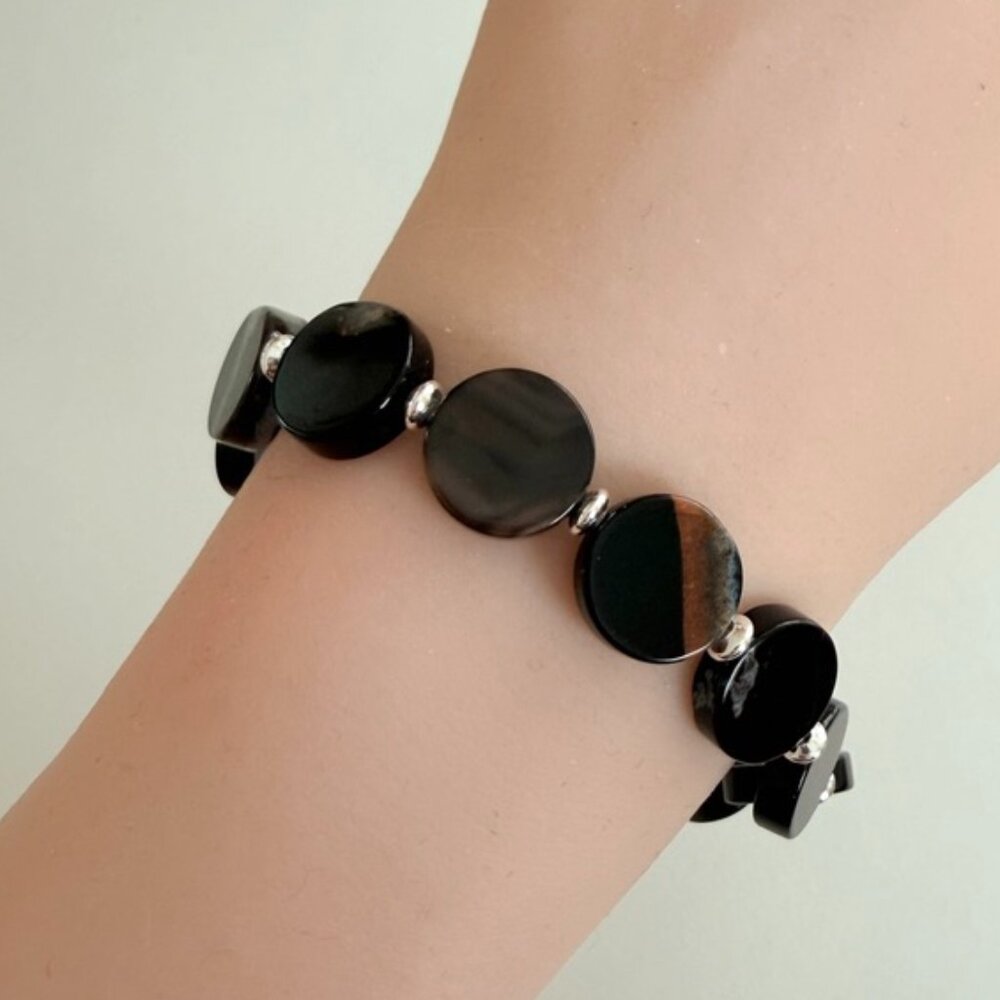 Black Banded Agate Bracelet | Abstract Stone Statement Piece